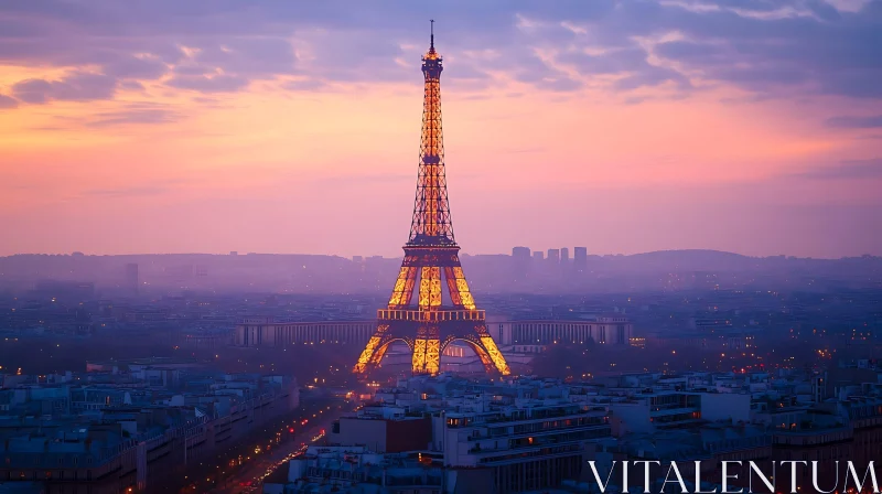 AI ART Sunset Lights at the Eiffel Tower, Paris