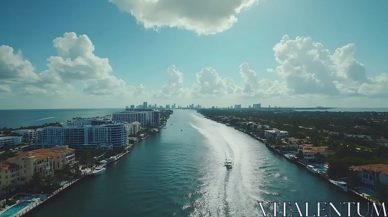 Coastal Skyline with Waterway and Cloudy Sky AI Image