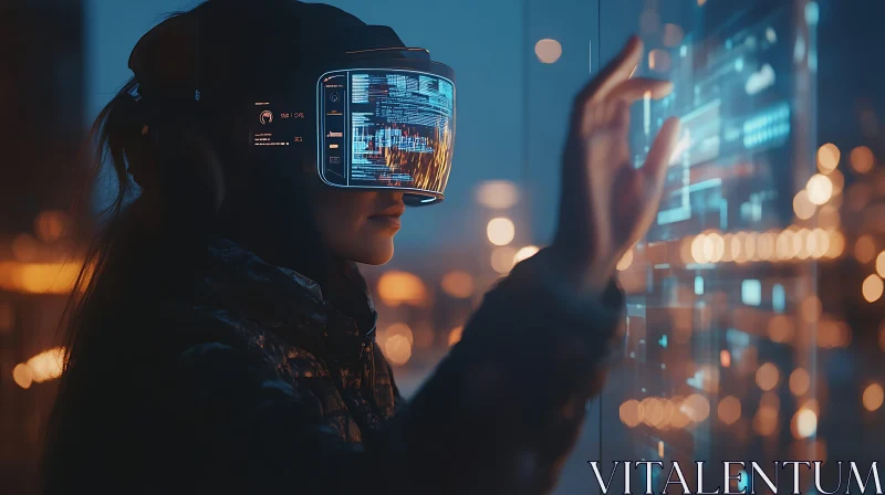 Digital Interaction with VR Headset in City AI Image