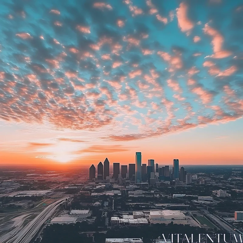 Sunset Over Cityscape with Modern Towers AI Image