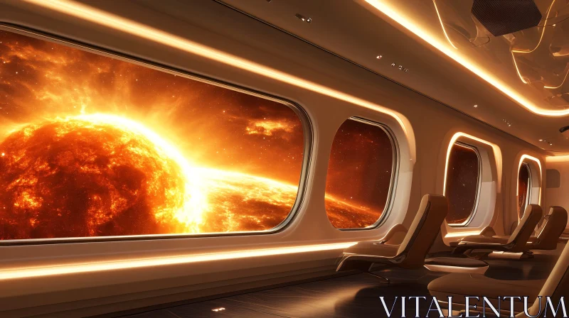 AI ART Spacecraft Interior Overlooking Fiery Sun