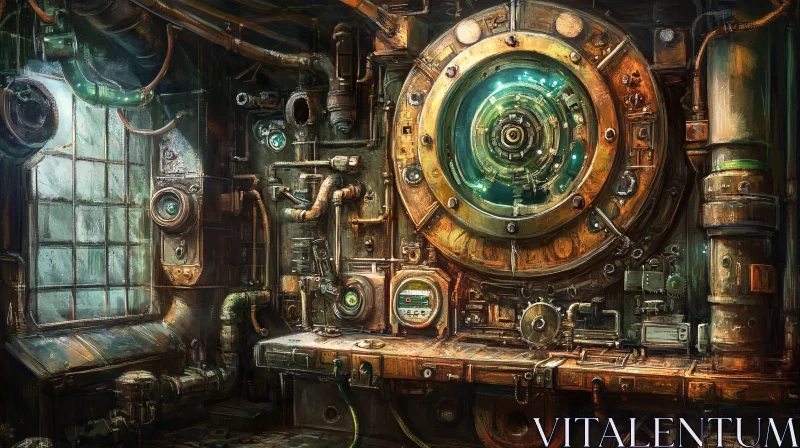 AI ART Steampunk Room with Complex Machinery and Circular Portal