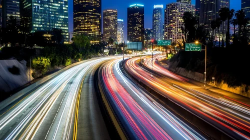 Urban Nightlife with Highways and Illuminated Buildings