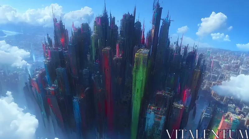 AI ART Colorful Sky-Reaching Futuristic City