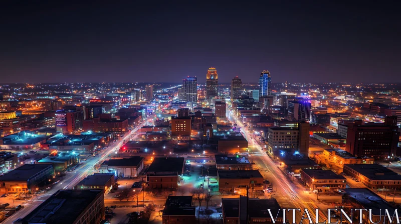 Vibrant Nighttime Cityscape with Bright Lights AI Image