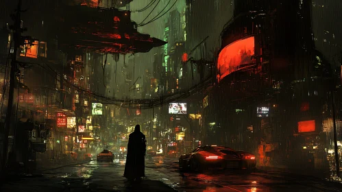 Cyberpunk Night City with Neon Lights and Rain