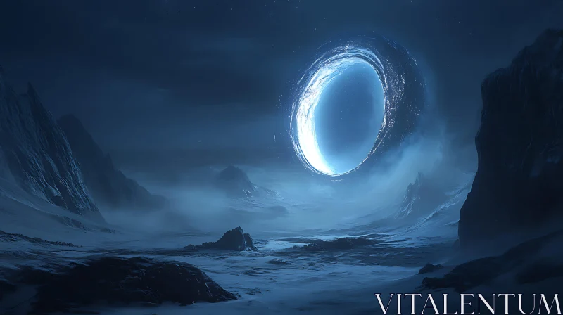 AI ART Mystical Blue Landscape with Circular Portal