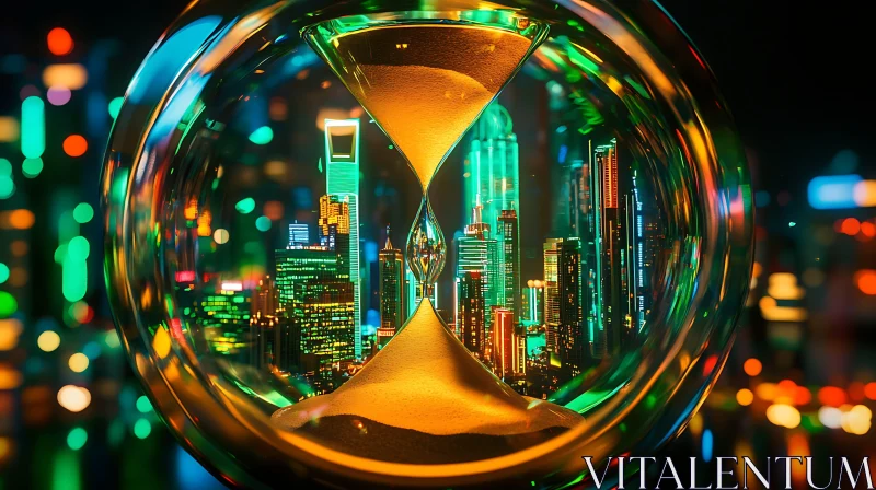 Time in the Metropolis Encapsulated in an Hourglass AI Image