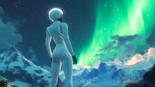 Aurora Borealis with Futuristic Character