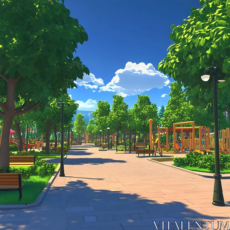 Sunny Day in a Peticular Urban Park AI Image