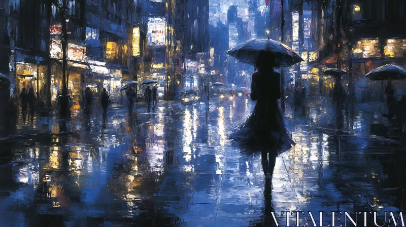 AI ART Urban Rainy Night with Light Reflections