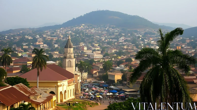 Cityscape with Colonial Architecture and Mountain AI Image