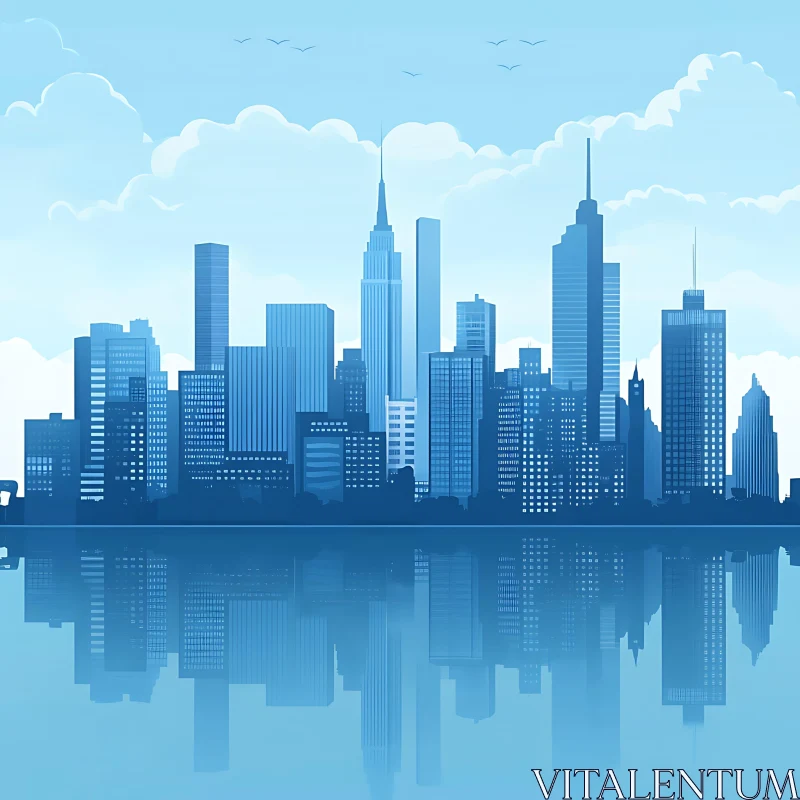 Stylized Urban Landscape with Skyscrapers AI Image