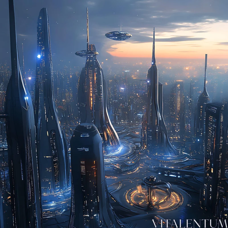 Night-time Skyline of a Future Metropolis AI Image