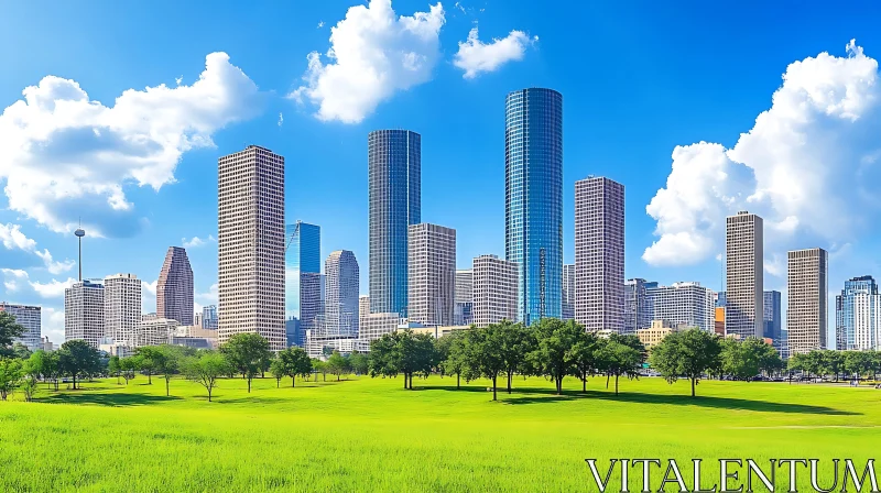 AI ART Urban Landscape with High-Rise Buildings and Park