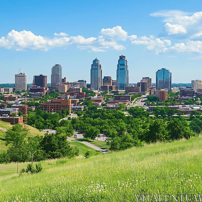 AI ART Urban Skyline with Park and Blue Sky