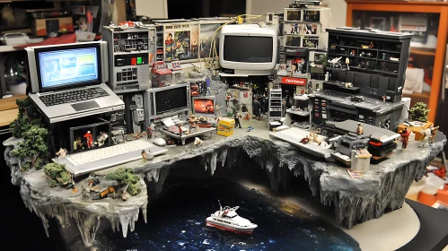 High-Tech Desk Miniature Diorama on Floating Island