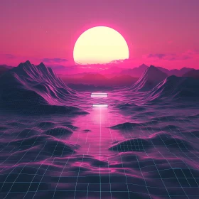 Synthwave Pink and Purple Mountains