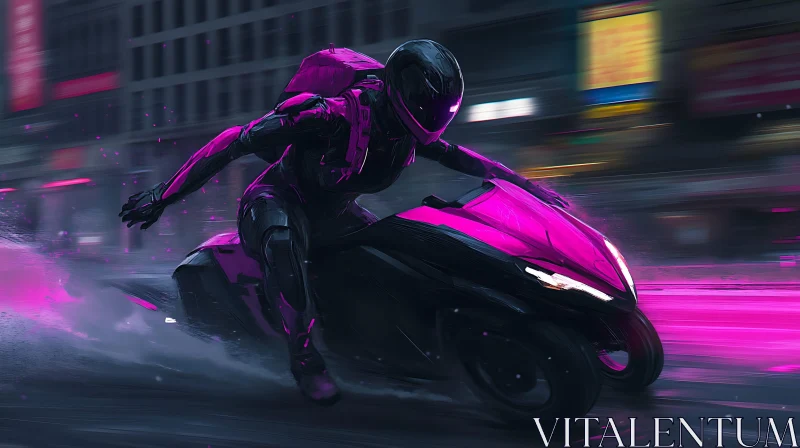 AI ART Cyberpunk Motorcyclist at Night