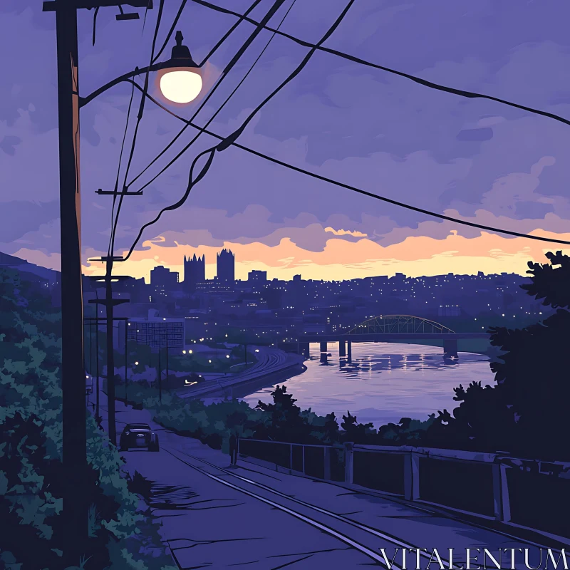 AI ART Serene Dusk City Scene with Skyline and River