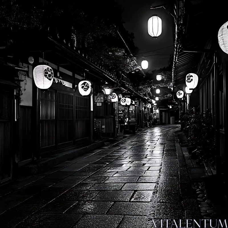 Serene Night Alley with Lanterns AI Image