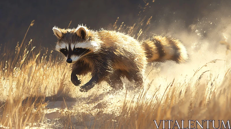 AI ART Raccoon Running Through Grass