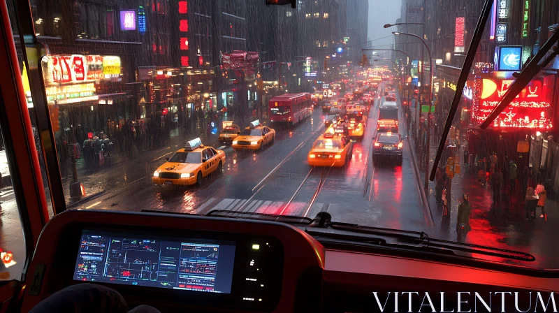 AI ART Rainy Night in the City from Vehicle Perspective