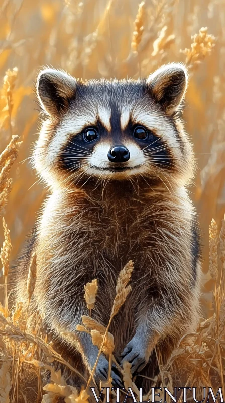 AI ART Wild Raccoon in Sunlit Field