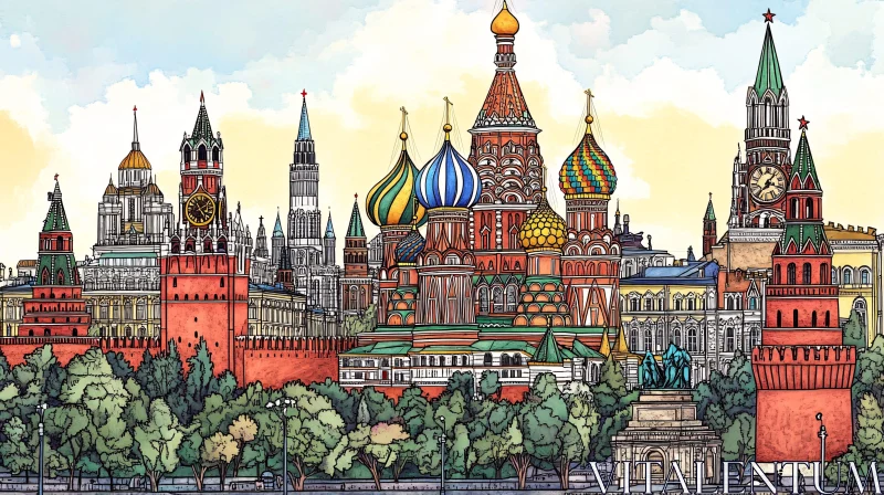 Russian Architectural Wonders with Colorful Domes and Towers AI Image