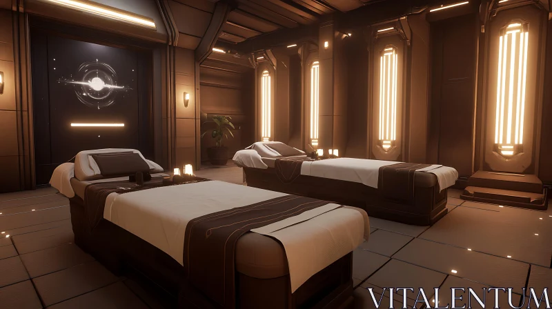 AI ART Futuristic Sci-Fi Room with Elegant Beds