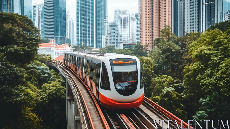 High-Speed Train Amidst City and Nature AI Image