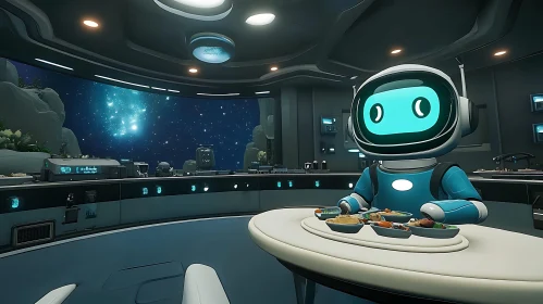 Robot Enjoying Meal in Outer Space