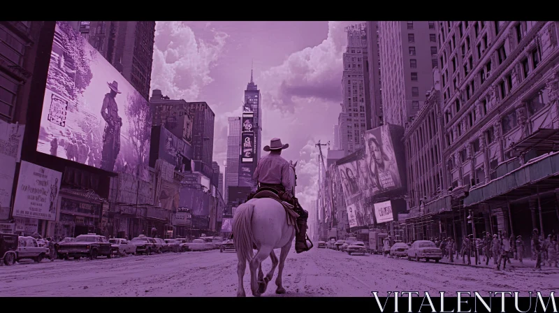 Urban Cowboy in Purple-Toned Metropolis AI Image