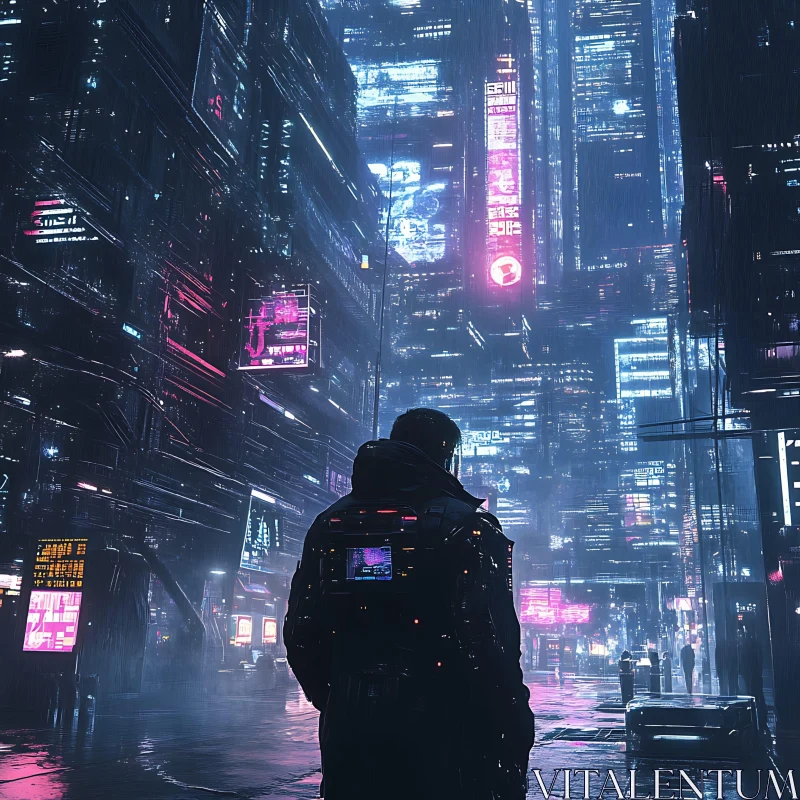 AI ART Neon-lit Rainy Futuristic City Street