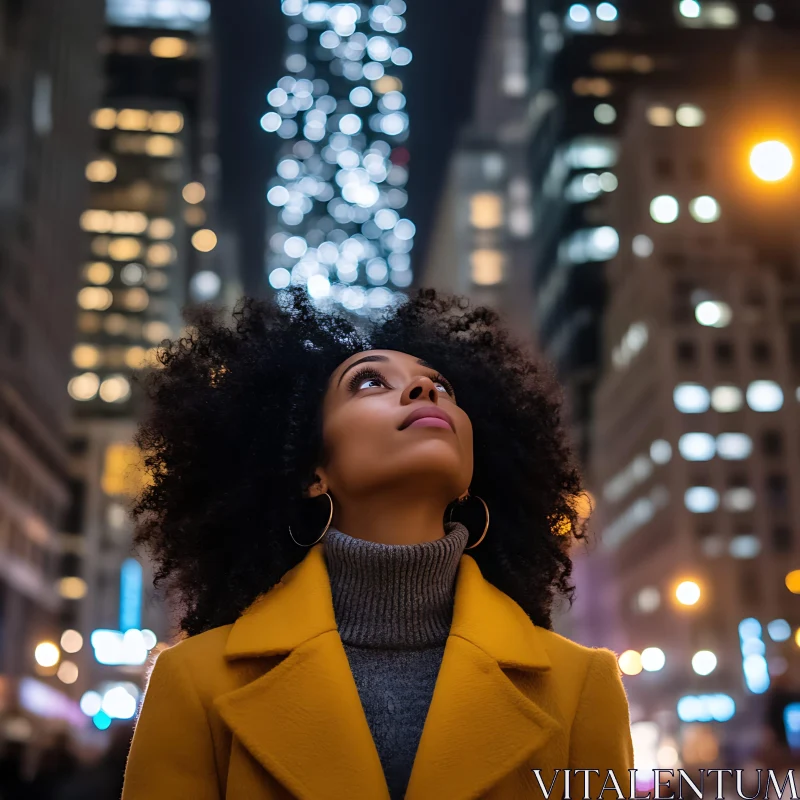 Night Portrait of a Woman in Urban Setting AI Image