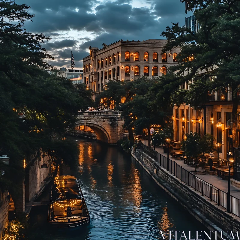 Enchanting Urban River at Twilight AI Image