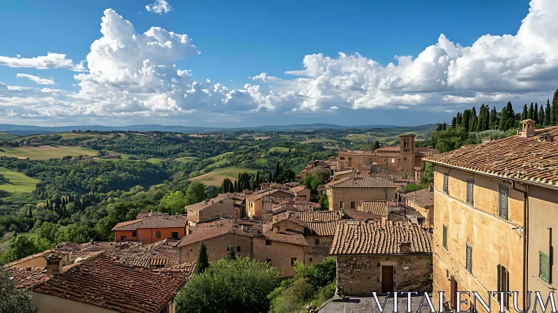 AI ART Scenic View of Italian Village and Rolling Hills