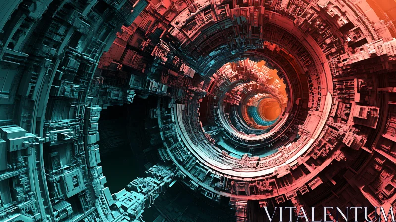 AI ART Surreal Geometric Tunnel with Red and Turquoise Colors