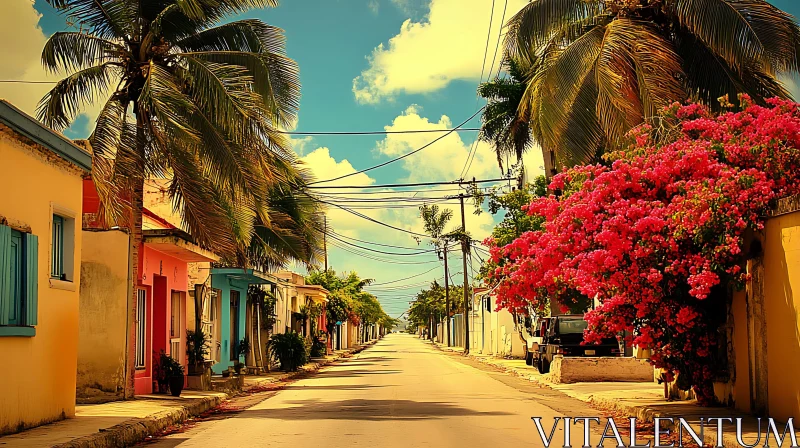 AI ART Colorful Tropical Street Scene