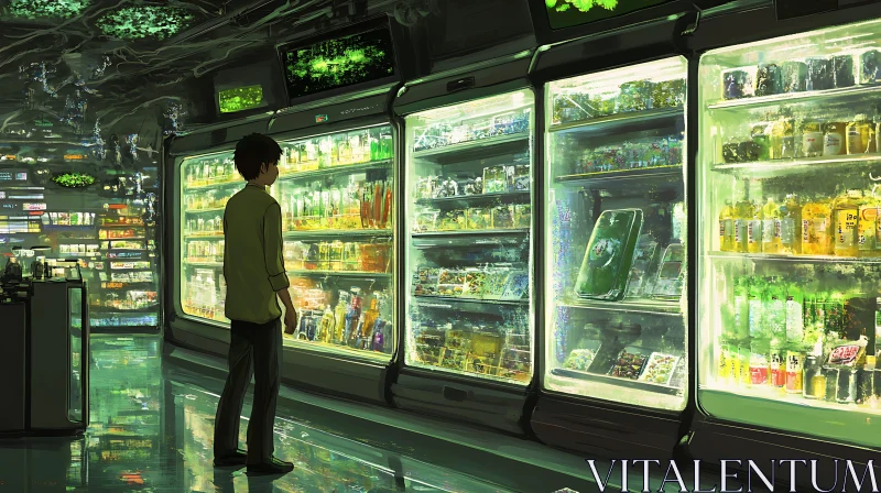 Man in a Futuristic Supermarket AI Image