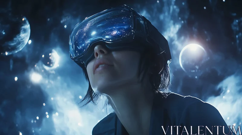 AI ART Woman Exploring Space in VR Headset