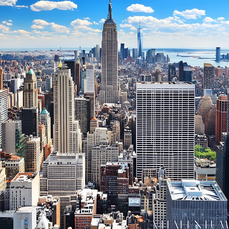 Modern Skyscraper Skyline under Blue Sky AI Image