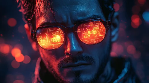 Futuristic Portrait of a Man in Cyberpunk Setting