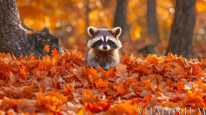 Raccoon in Autumn Forest AI Image