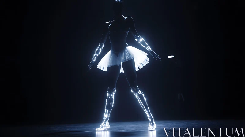 Glowing Robotic Ballerina in White Tutu AI Image