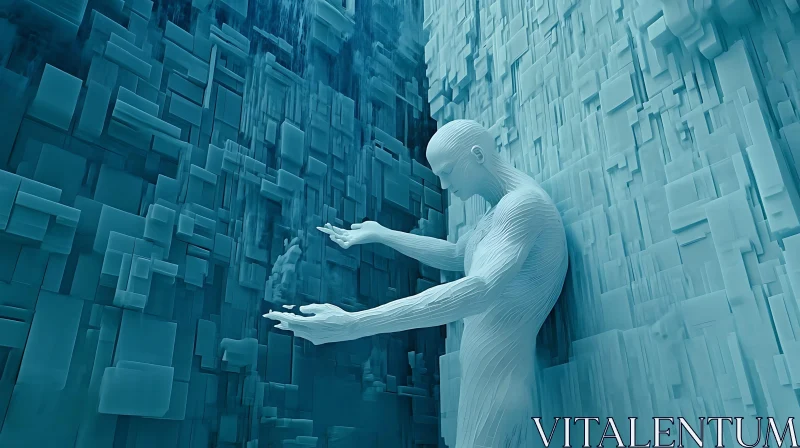 Surreal Blue Geometric Human Figure AI Image