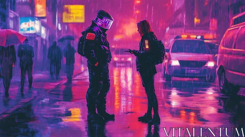 Cyberpunk Neon Street Encounter AI Image