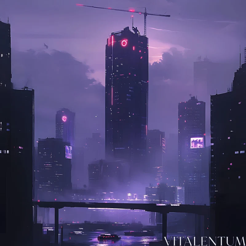 AI ART Nighttime Urban Landscape in a Futuristic City