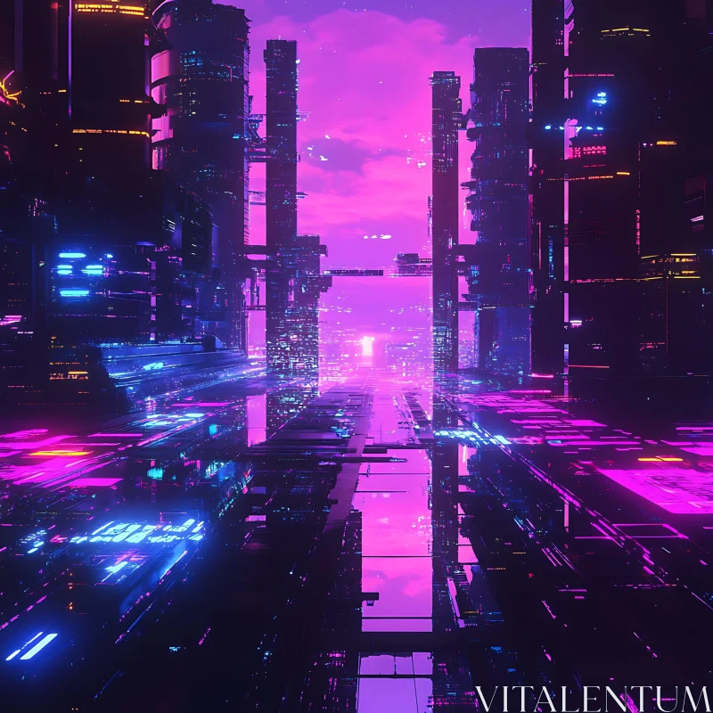 Neon Urban Nightscape AI Image