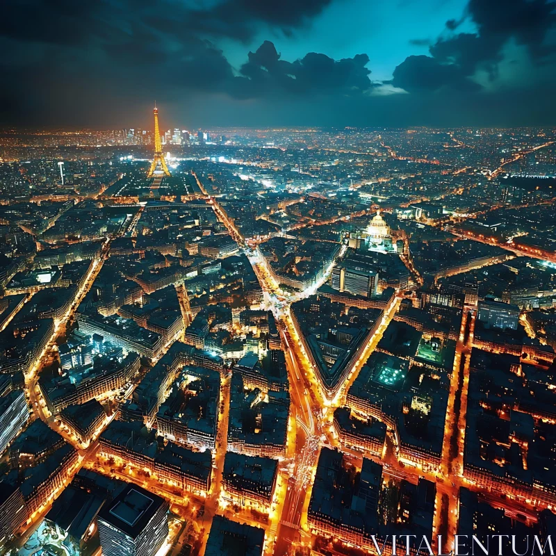 Paris Cityscape at Night with Eiffel Tower AI Image